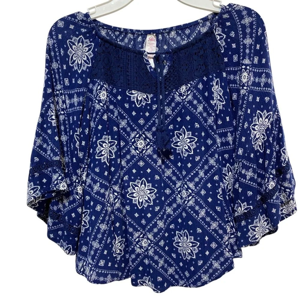 JUSTICE Top Shorts Set 2-Pieces Size 12 Blue Tan Boho Classic Bermuda Length